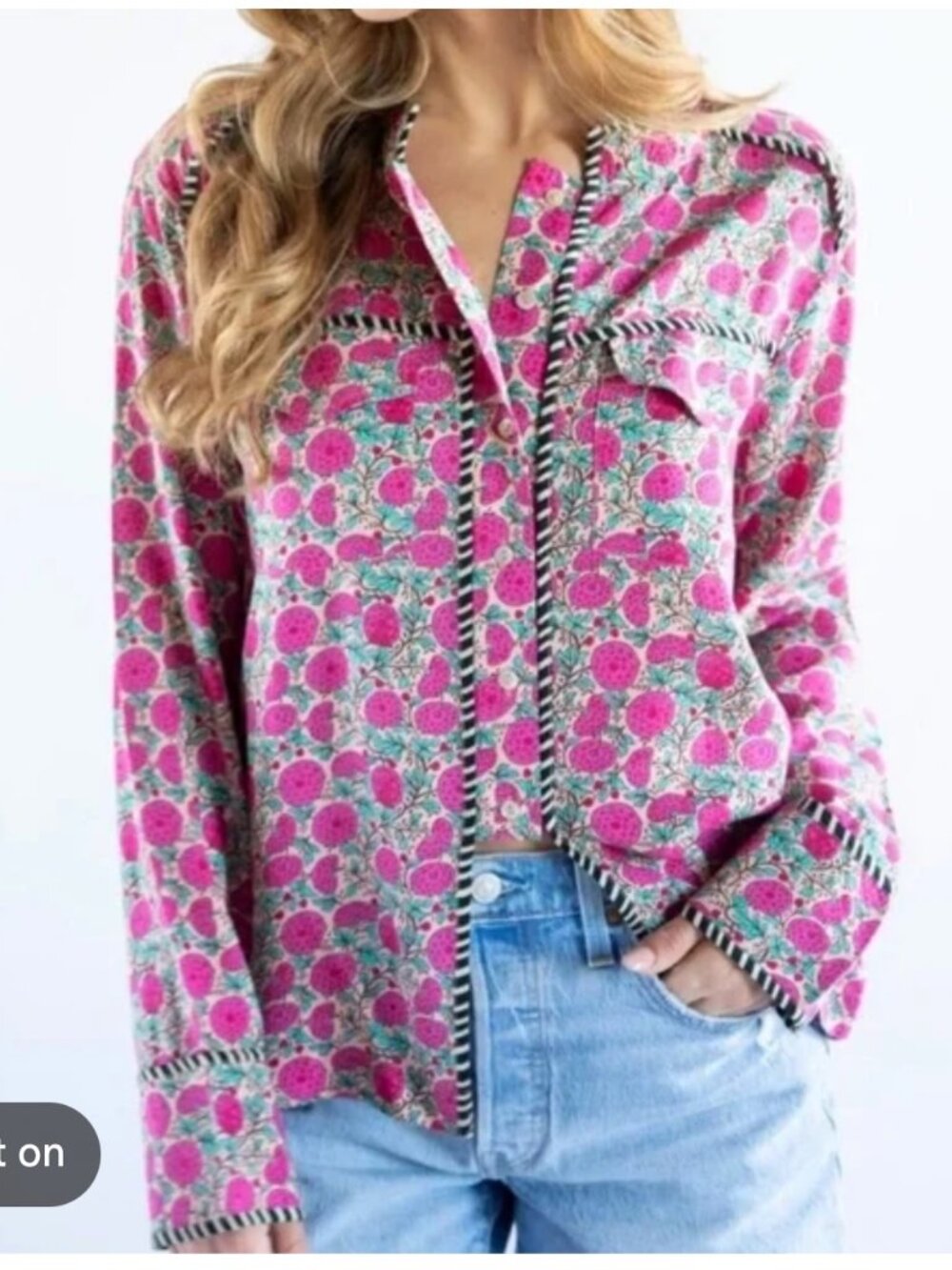 Natural Life Size XL Peach/Pink Patterned Long Sleeve Shirt